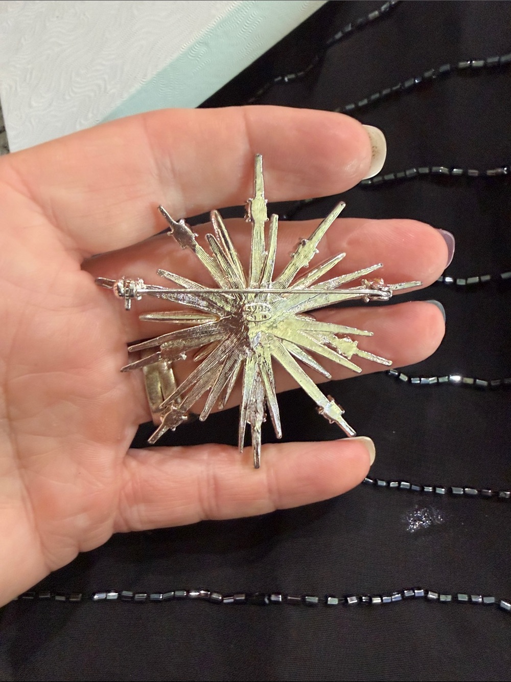 Avon Silver Starburst Rhinestone Pin with Clear Stones - Picture 5 of 5